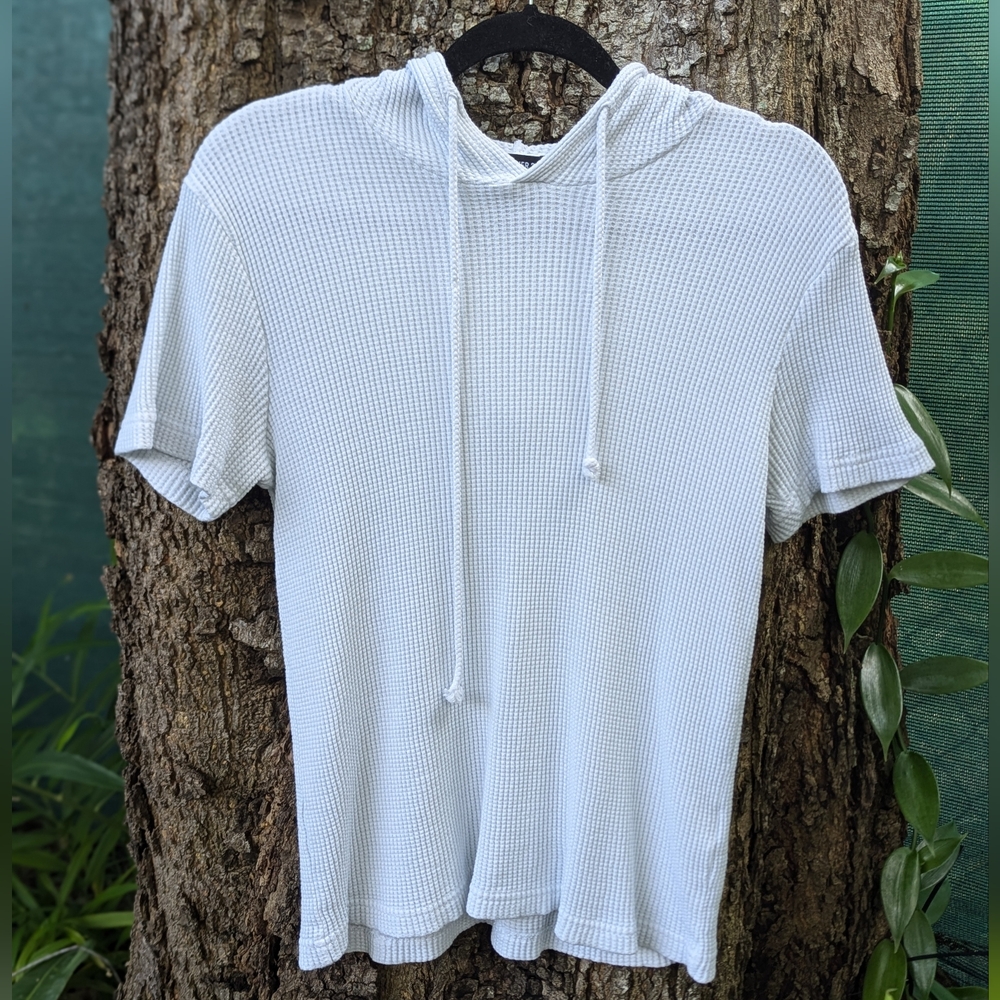 Forever 21 | Short Sleeve Waffle Knit Hoodie in White | Size Small
